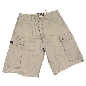 American Eagle Sz 33 Distressed Fatigues‎ Cargo Shorts Beige Vintage Y2K Logo AE